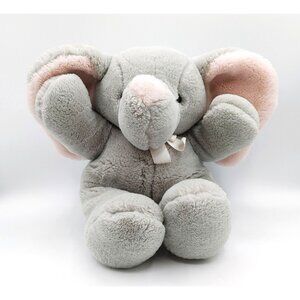 VTG 1987 Dakin CUDDLES Gray Baby Elephant 14” Plush Large Pink Ears & Pink Bow